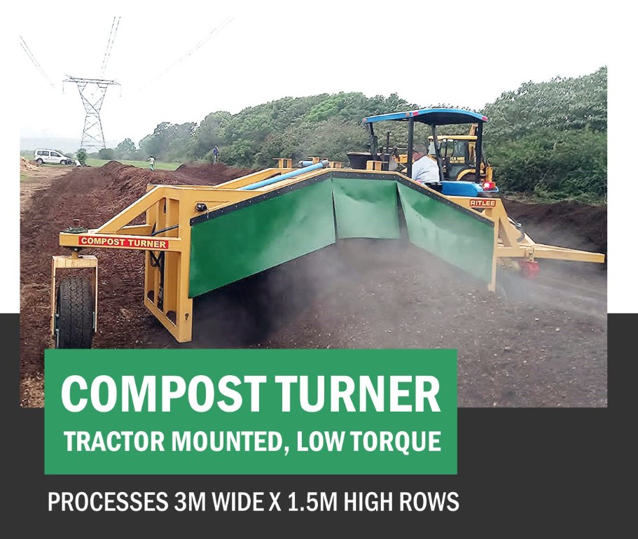 Ritingwe Compost Turner - tractor mounted, low torque, processes 3m wide rows