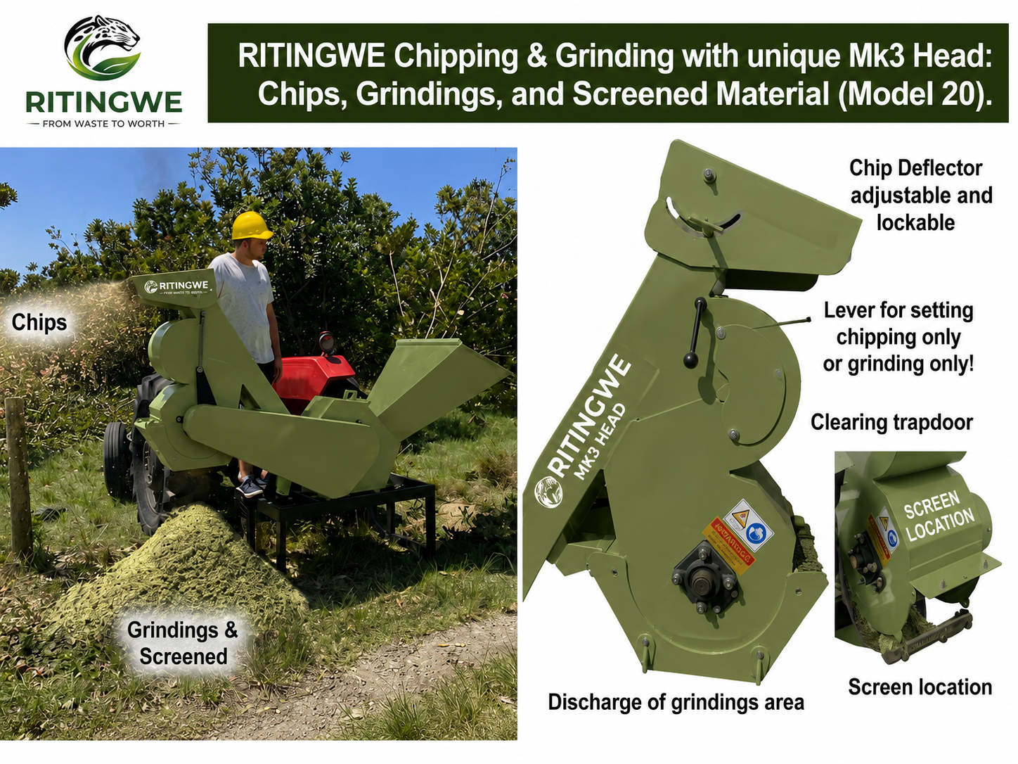 Wood Chipper Tractor Mtd with Grinder Ingwe Model 20-PG thumbnail 3