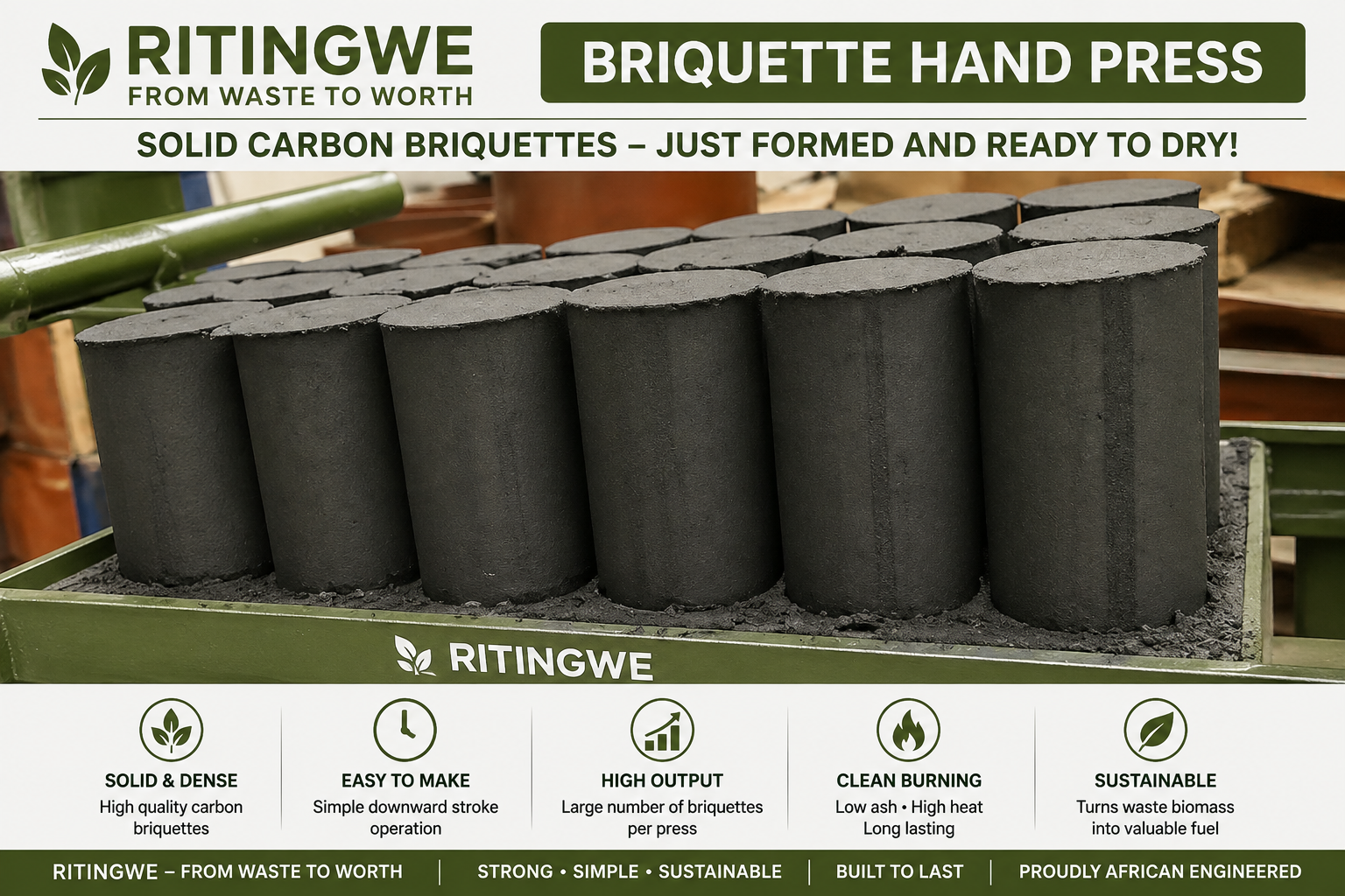 Hand-Operated Briquette Press | Produce 20 Fuel Briquettes in Seconds thumbnail 2