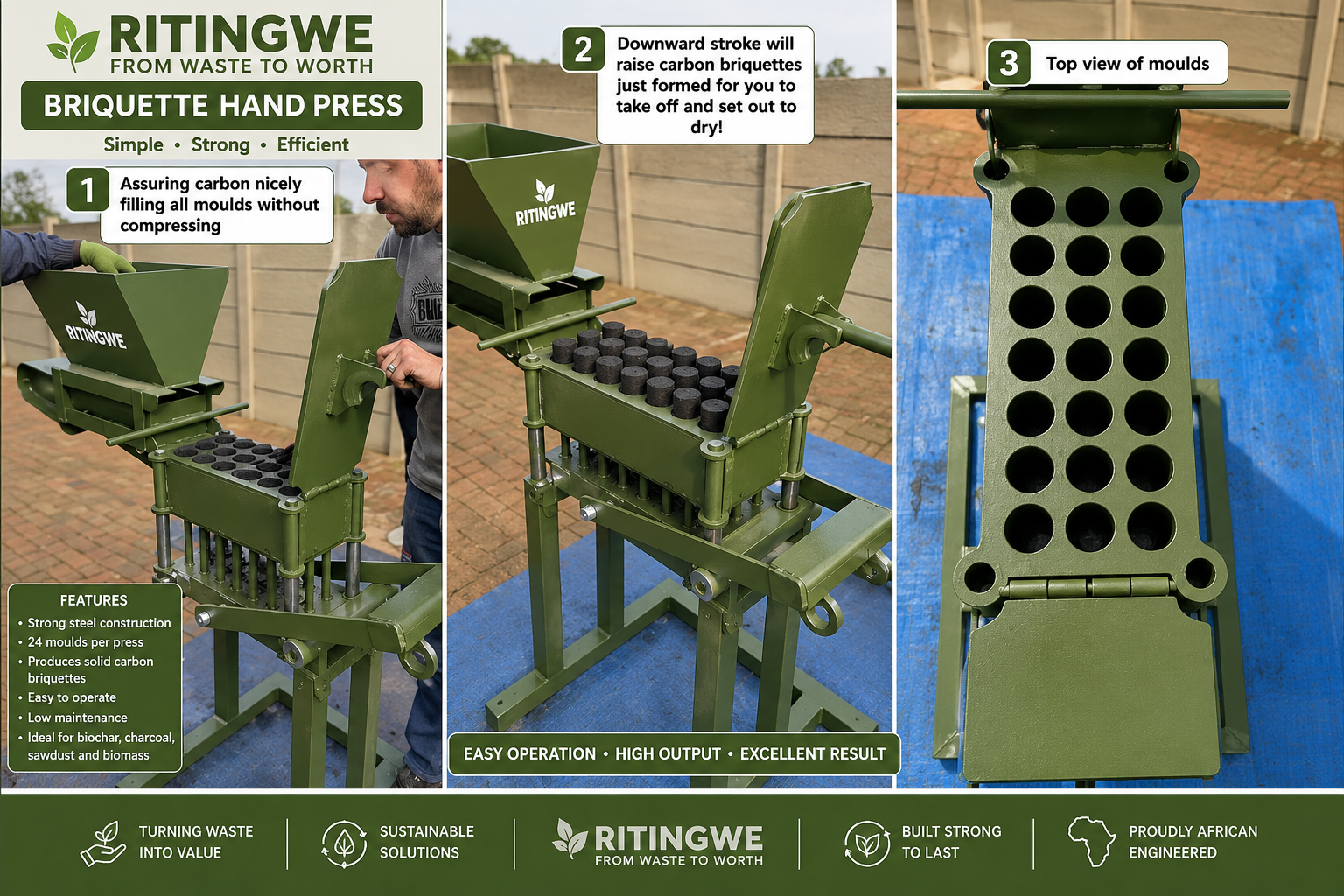 Wa around view of 21 Briquett hand press